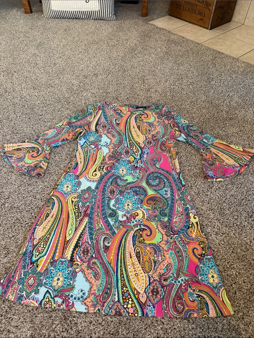 Tommy Hilfiger Multicolor Paisley A-Line Bell Sleeve Dress